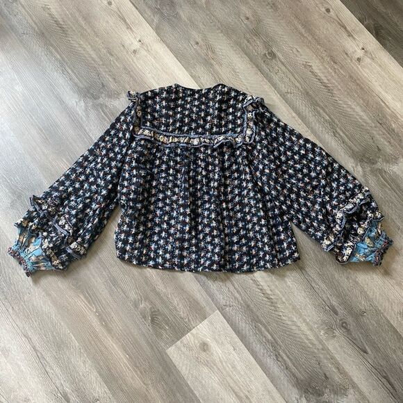 Free People Peasant Sleeve Ruffle Blouse Button Down XS - Picture 10 of 12